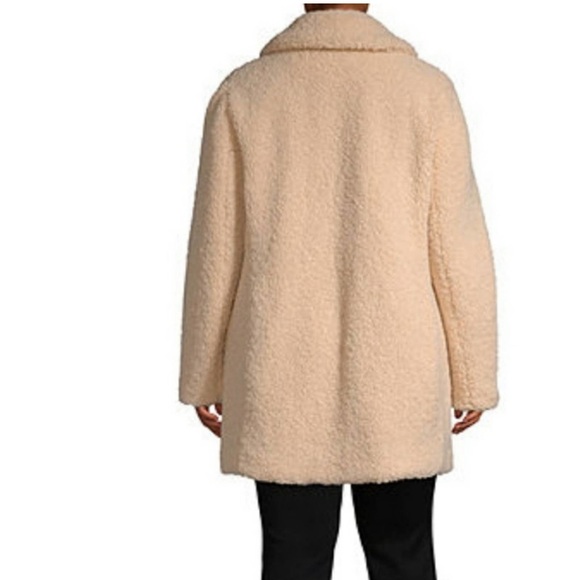 LIZ CLAIBORNE Teddy Coat Sherpa Faux Fur Cream Neutral Notch Collar Cozy Fall - Picture 6 of 11